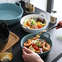 Ceramic binaural fruit salad bowl home Korean tableware large soup bowl noodle bowl boiled fish bowl soup basin
