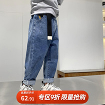 2021 new spring and autumn boys jeans childrens clothing Chinese style pants foreign style childrens autumn trousers thin