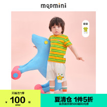 S]MQD childrens clothing mens childrens 21 summer striped suit Casual printing loose T-shirt short-sleeved shorts adorable fun two