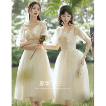 Champagne bridesmaid dress Summer sister group dress Female fairy quality student medium long thin best friend graduation photo skirt