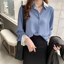 2021 spring top light ripe lace solid color chiffon shirt female design sense minority Spring and Autumn long sleeve shirt