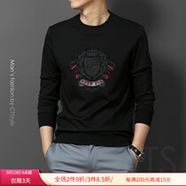 Mens round neck sweater autumn and winter slim embroidery trend long sleeve T-shirt thick pullover mens autumn and winter clothes