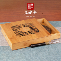 Sanmuhe Puer tea leaf box Tea set packaging box wholesale bamboo Anji bamboo tea tray hollow carving tea tray