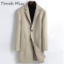 TOUCH MISS double-sided cashmere coat mens medium and long woolen coat Korean fashion trend coat