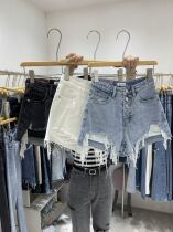 QUEEN spring and summer 2021 New High waist hot pants slim irregular Net red a character denim short pants tide girl 1766