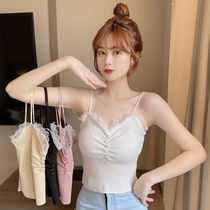 Lace splicing knitted vest suspenders womens 2022 summer new French all-match outerwear tight-fitting inner top