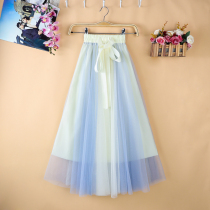 2021 spring and summer new color mesh skirt high waist elastic waist A fluffy Joker Medium-length dress children tide