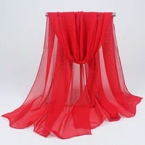 Silk scarf womens solid color Red Spring and Autumn chiffon small scarf solid color sunscreen thin silk towel beach towel square performance long scarf