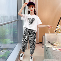 Korean Girls Set Summer 2021 New Chunda Tong Korean Loose Striped Pants Mickey T-shirt Two-Piece Set Trend