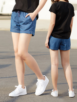 Denim Shorts Women Summer 2021 Sports Leisure Loose Slim Elastic Waist Cotton Size Thin 4 Quarter Pants