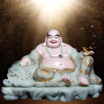 White marble wide-body Maitreya Buddha statue home big belly Buddha smile Buddha statue Maitreya Bodhisattva opening ornaments