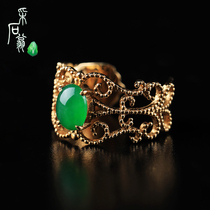 Quarrying Weng natural A goods Yang green egg noodles ring18K gold luxury inlaid with green jade female ring