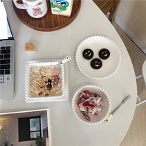 *Beautiful sister-in-law* ins white simple pearl-edged ceramic European-style plate Dessert bowl Salad bowl pendulum