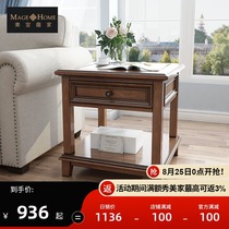  American sofa side table Solid wood side cabinet small square table Simple and beautiful living room furniture corner coffee table side table Simple square table