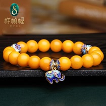 Xiangzhenfu natural beeswax handstring female DIY Cloisonne Jewelry chicken oil yellow honey old wax Jade single ring bracelet