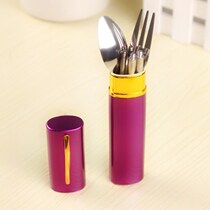 Set can be chopsticks three-piece pen holder business trip portable telescopic stainless steel spoon folding tableware travel fork
