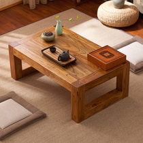  Old elm bay window table Solid wood coffee table Japanese tatami low table Simple balcony tea table floor Kang table Chinese study table