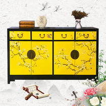 Entrance entrance cabinet living room partition cabinet Chinese style hand-painted retro Chinese style shoe cabinet solid wood furniture storage sideboard