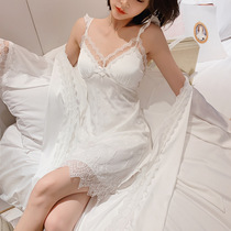 Sleepwear women Summer ice silk thin strip Sling Sleeping Dress With Chest Cushion Sexy Genuine Silk Sleeping Gown Home Conserved Spring Autumn Suit