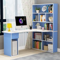 Turn corner desk with bookshelf combination Home bedroom Childrens girl Solid wood bookcase One-piece student writing desk