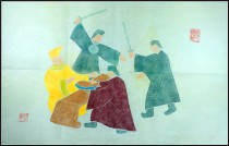 Stele rubbings 70s color Tuo Han painting murals old rubbings fish hidden sword bag old study decoration