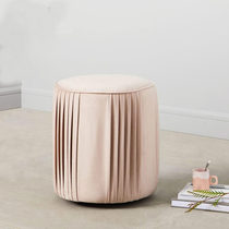 Nordic minimalist ins pink fabric sofa stool trembles side bedroom cloakroom velvet fold makeup round stool