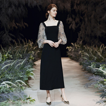 Black evening dress dress female banquet celebrity French light luxury dress temperament usually wear Hepburn style high-end