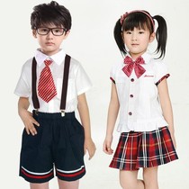 New summer childrens six-one performance uniforms primary and secondary school uniforms kindergarten uniforms class uniforms short sleeves red grid