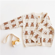 Cute bear 80-130 female treasure spring soft Western style loose cartoon cardigan Korean version knitted girls sweater