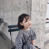 The city of beautiful girls baby plaid dress summer new girls temperament hemp material