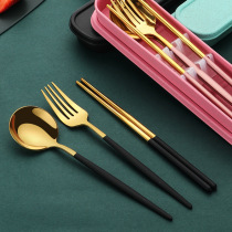 Net red stainless steel portable tableware student tableware travel lunch box three-piece set fork spoon chopsticks set Western food Nordic