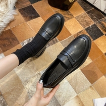 British style small leather shoes women 2021 New medium thick heel square head single shoes women set foot shallow mouth fashion Joker Lofu shoes