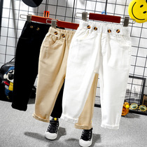 Korean version of male and female jeans Spring and Autumn new childrens cotton black and white pants baby elastic loose casual pants