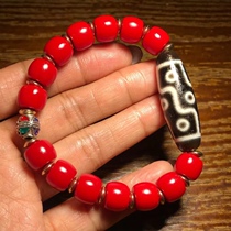 Nepals traditional old-fashioned Snowbar with full weathered old agate nine-eyed celestial beads bracelet