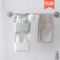 Japanese-style bathroom storage box Toilet drain free perforated wall-mounted towel hanging basket creative household bathroom rack