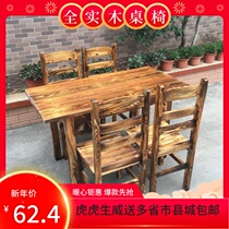 Hotel Solid Wood Table And Chairs Combine Small Eating Shop Fast Food Table Barbecue Agriturisie Grilled with Carbonated Pine Hotpot Table and chairs