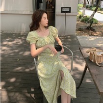 2021 Summer sashimi Trendy Lace Foam with long Broken Flowers Skirt High Waist Cramps Short one-piece dress
