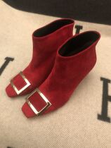 roger vivier domestic spot red suede short boots 7cm