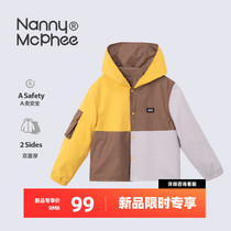 Nanny Goose Nanny McPhee Childrens Reversible Short Jacket Contrast Trench Coat Baby Hooded Cotton Coat New