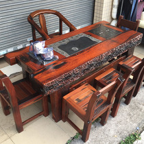 Old ship wooden tea table and chair combination log furniture keel coffee table office drinking tea reception tea table outdoor large tea table