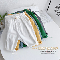 Green childrens products 2022 summer high elastic water washed cotton seventy pants male girl girl kneecap shorts for children and semi-pants