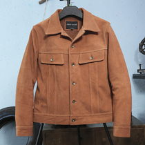 New vintage leather jacket mens first layer anti-velvet cowhide slim denim jacket Leather leather mens winter jacket
