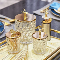 Nordic American metal deer head glass decorative storage box Cotton swab toothpick box High-value home soft decoration