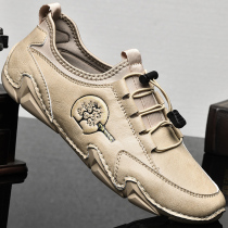 Mens shoes sloth-boomers Beans Eight Paws Fish Summer Breathable Thin style Driving casual Soft bottom genuine leather shoes handmade