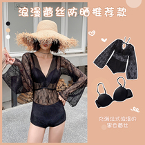 Swimsuit 2021 new Korean ins wind lace one-piece belly cover thin long sleeves sunscreen sexy large size swimsuit women