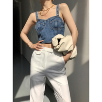 ACUPSTUDIO denim vest baggy denim sling female wear design sense of elegant style short slim top