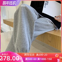 Gray sweatpants women plus velvet loose bunch feet Korean version of ins Tide pants high waist straight casual wild wide leg pants