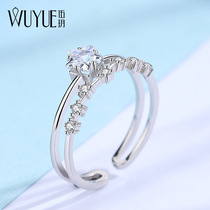 925 silver double star ring female opening row drill index finger tail ring small finger adjustable niche design Net red 684
