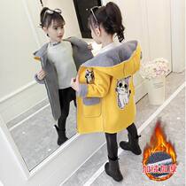 Girls fur coat middle child spring autumn clothes foreign air children CUHK childrens autumn winter thickened with velvety windproof clothes trendy