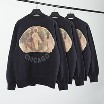 Kanye Kanye Jesus is King three gods West oil painting sweater long sleeve foaming male FOG high street loose